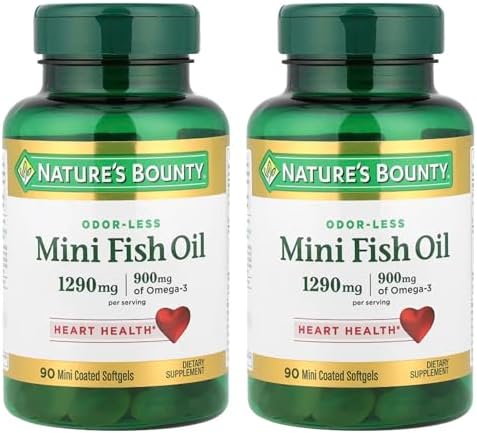 Natures Bounty Mini Fish Oil Softgels  Burpless Fish Oil Omega 3 Supplements  Supports Heart Health  90 Softgels  Pack of 1 