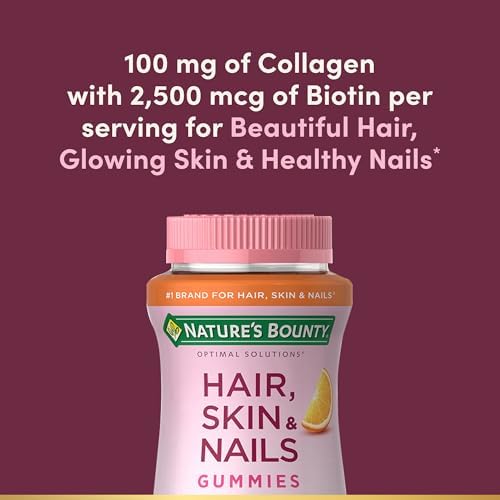 Natures Bounty Optimal Solutions Hair  Skin & Nails with Biotin and Collagen  Citrus Flavored Gummies Vitamin Supplement  2500 mcg  80 Ct  40 Total Servings