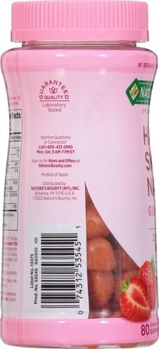 Natures Bounty Optimal Solutions Hair  Skin & Nails Vitamin Gummies with Biotin  2500 mcg  Strawberry  80 Count  40 Total Servings