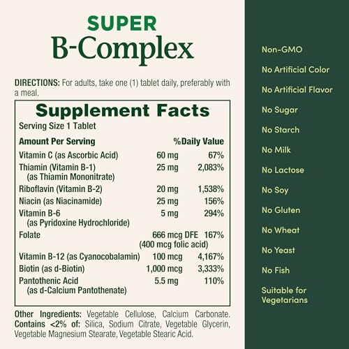 Natures Bounty Super B Complex Vitamins with Vitamin C & Folic Acid  Vitamins for Immune & Cellular Energy Support  150 Tablets