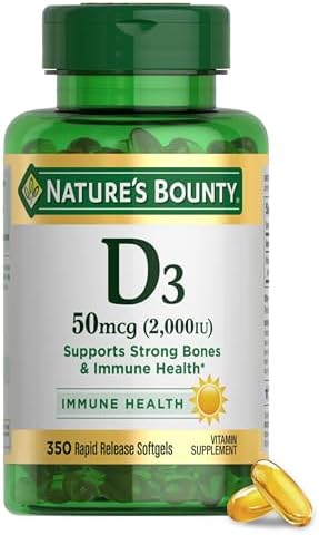 Natures Bounty Vitamin D3 2000 IU   Supports Immune Health  Calcium Absorption & Bone Strength   Essential for Healthy Bones   Non GMO  No Gluten   350 Softgels  1 Serving Per Day for Daily Health
