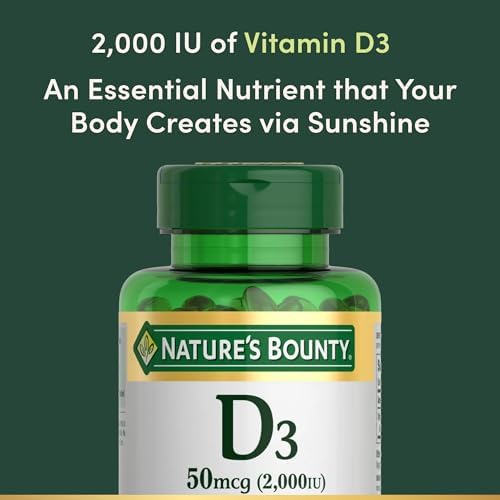 Natures Bounty Vitamin D3 2000 IU   Supports Immune Health  Calcium Absorption & Bone Strength   Essential for Healthy Bones   Non GMO  No Gluten   350 Softgels  1 Serving Per Day for Daily Health