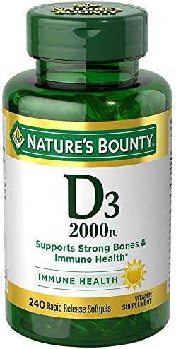 Natures Bounty Vitamin D3 2000 IU   Supports Immune Health  Calcium Absorption & Bone Strength   Essential for Healthy Bones   Non GMO  No Gluten   350 Softgels  1 Serving Per Day for Daily Health