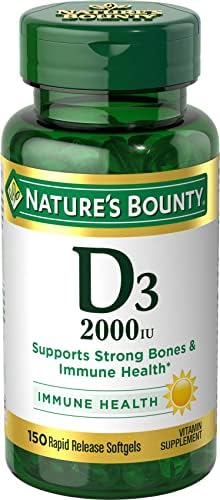 Natures Bounty Vitamin D3 2000 IU   Supports Immune Health  Calcium Absorption & Bone Strength   Essential for Healthy Bones   Non GMO  No Gluten   350 Softgels  1 Serving Per Day for Daily Health