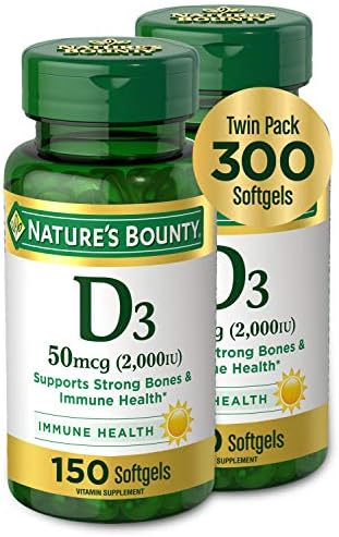 Natures Bounty Vitamin D3 2000 IU   Supports Immune Health  Calcium Absorption & Bone Strength   Essential for Healthy Bones   Non GMO  No Gluten   350 Softgels  1 Serving Per Day for Daily Health