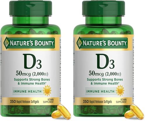 Natures Bounty Vitamin D3 2000 IU   Supports Immune Health  Calcium Absorption & Bone Strength   Essential for Healthy Bones   Non GMO  No Gluten   350 Softgels  1 Serving Per Day for Daily Health