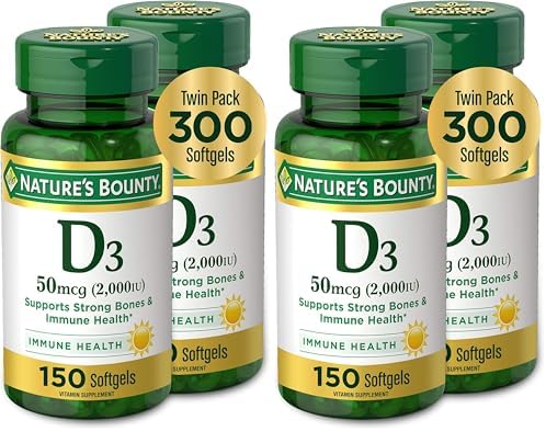 Natures Bounty Vitamin D3 2000 IU   Supports Immune Health  Calcium Absorption & Bone Strength   Essential for Healthy Bones   Non GMO  No Gluten   350 Softgels  1 Serving Per Day for Daily Health