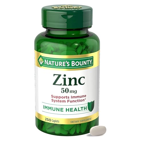 Natures Bounty Zinc 50mg  Immune Support & Antioxidant Supplement  Promotes Skin Health  1 Caplet Per Day  Gluten Free  250 Vegetarian Caplets