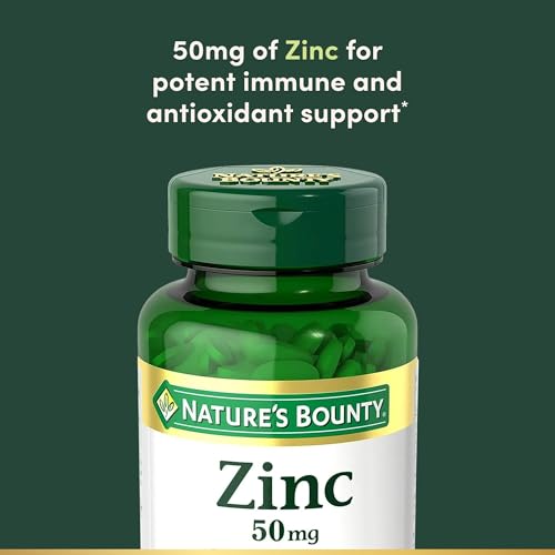 Natures Bounty Zinc 50mg  Immune Support & Antioxidant Supplement  Promotes Skin Health  1 Caplet Per Day  Gluten Free  250 Vegetarian Caplets