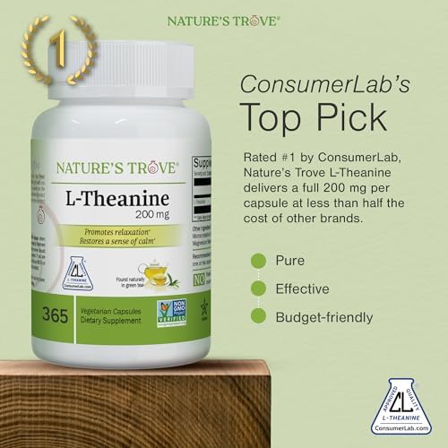 Natures Trove L Theanine 200mg Super Value Size   365 Vegetarian Capsules