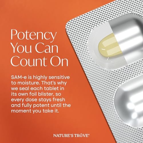 Natures Trove SAM e 400mg 30 Enteric Coated Caplets  Vegan  Kosher  Non GMO  Soy Free  Gluten Free   Mood and Joint Support   Cold Form Blister Packed 