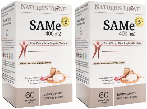 Natures Trove SAM e 400mg 30 Enteric Coated Caplets  Vegan  Kosher  Non GMO  Soy Free  Gluten Free   Mood and Joint Support   Cold Form Blister Packed 