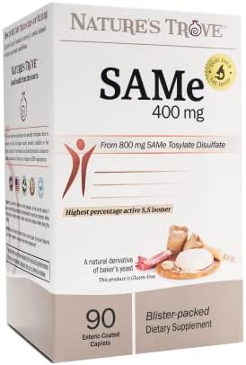 Natures Trove SAM e 400mg 30 Enteric Coated Caplets  Vegan  Kosher  Non GMO  Soy Free  Gluten Free   Mood and Joint Support   Cold Form Blister Packed 
