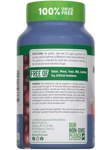 Nature's Truth Gomitas de melatonina | 10 mg | 140 unidades | Sabor a bayas | Suplemento vegano, sin OMG y sin gluten para adultos (paquete de 2)