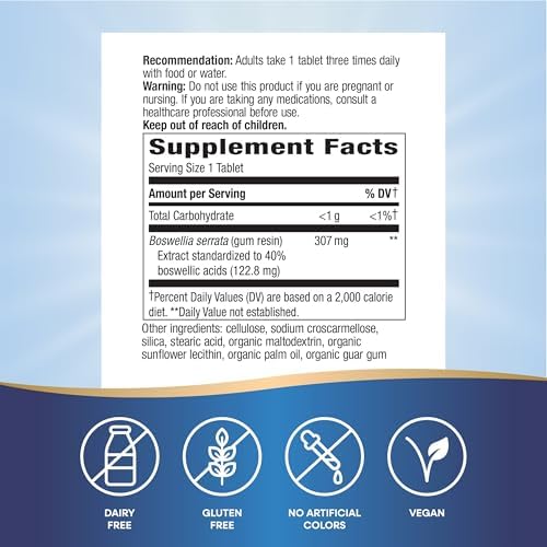 Natures Way Boswellia Premium Extract  Supports Joint Mobility   307 mg Boswellia serrata Extract per Serving  Frankincense Supplement  Gluten Free & Vegan   60 Tablets  Packaging May Vary    2 Pack