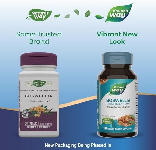 Natures Way Boswellia Premium Extract  Supports Joint Mobility   307 mg Boswellia serrata Extract per Serving  Frankincense Supplement  Gluten Free & Vegan   60 Tablets  Packaging May Vary    2 Pack