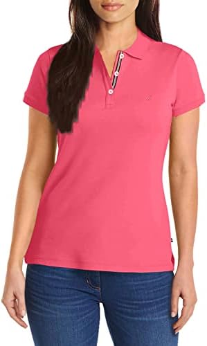 Nautica Womens 3 Button Short Sleeve Breathable 100  Cotton Polo Shirt