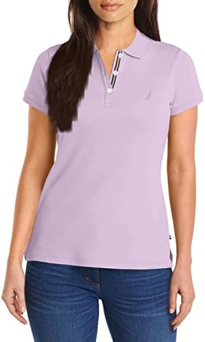 Nautica Womens 3 Button Short Sleeve Breathable 100  Cotton Polo Shirt