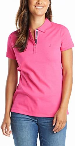 Nautica Womens 3 Button Short Sleeve Breathable 100  Cotton Polo Shirt