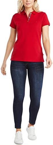 Nautica Womens 3 Button Short Sleeve Breathable 100  Cotton Polo Shirt