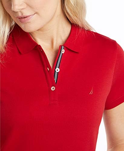 Nautica Womens 3 Button Short Sleeve Breathable 100  Cotton Polo Shirt