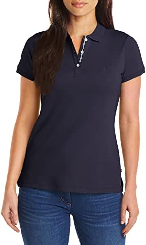 Nautica Womens 3 Button Short Sleeve Breathable 100  Cotton Polo Shirt