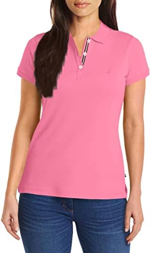 Nautica Womens 3 Button Short Sleeve Breathable 100  Cotton Polo Shirt