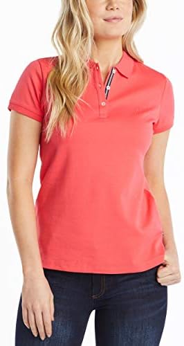 Nautica Womens 3 Button Short Sleeve Breathable 100  Cotton Polo Shirt