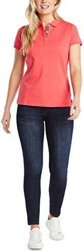 Nautica Womens 3 Button Short Sleeve Breathable 100  Cotton Polo Shirt