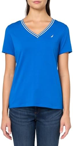 Nautica Womens Solid V Neck Short Sleeve T Shirt