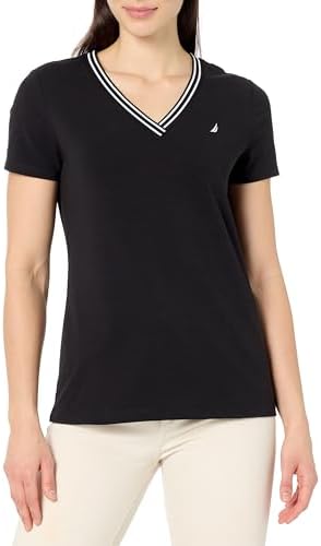 Nautica Womens Solid V Neck Short Sleeve T Shirt