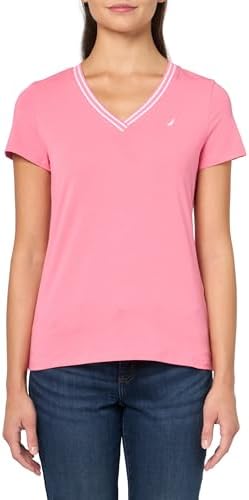 Nautica Womens Solid V Neck Short Sleeve T Shirt