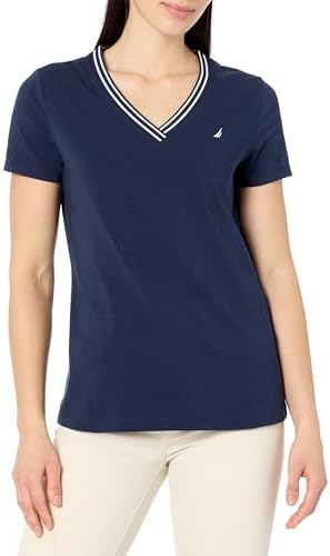 Nautica Womens Solid V Neck Short Sleeve T Shirt