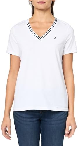 Nautica Womens Solid V Neck Short Sleeve T Shirt