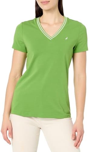 Nautica Womens Solid V Neck Short Sleeve T Shirt