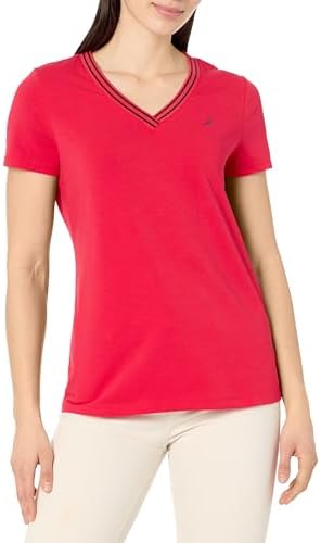 Nautica Womens Solid V Neck Short Sleeve T Shirt