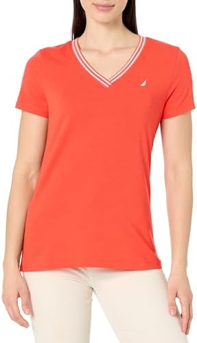 Nautica Womens Solid V Neck Short Sleeve T Shirt