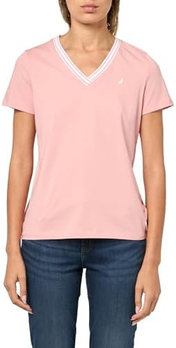 Nautica Womens Solid V Neck Short Sleeve T Shirt