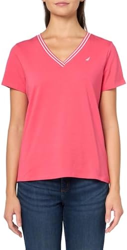 Nautica Womens Solid V Neck Short Sleeve T Shirt