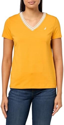Nautica Womens Solid V Neck Short Sleeve T Shirt