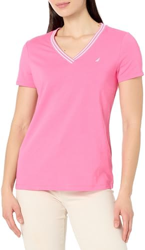 Nautica Womens Solid V Neck Short Sleeve T Shirt