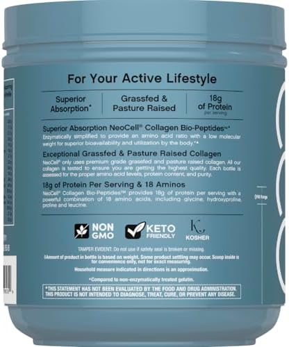 NeoCell Collagen Peptides Powder   22oz   Super Hair  Skin  and Nails   Superior Absorption   Grassfed Protein Supplement   Advanced with 18 Essential Amino Acids