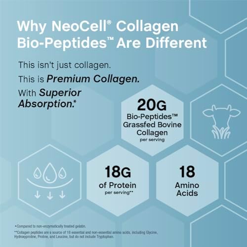 NeoCell Collagen Peptides Powder   22oz   Super Hair  Skin  and Nails   Superior Absorption   Grassfed Protein Supplement   Advanced with 18 Essential Amino Acids