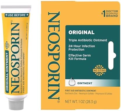 Neosporin Original First Aid Triple Antibiotic Ointment  Bacitracin Zinc & Neomycin Sulfate Infection Protection  Wound Care Treatment & Scar Appearance Minimizer for Minor Cuts  Scrapes & Burns  1 oz