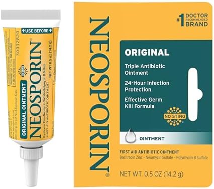 Neosporin Original First Aid Triple Antibiotic Ointment  Bacitracin Zinc & Neomycin Sulfate Infection Protection  Wound Care Treatment & Scar Appearance Minimizer for Minor Cuts  Scrapes & Burns  1 oz
