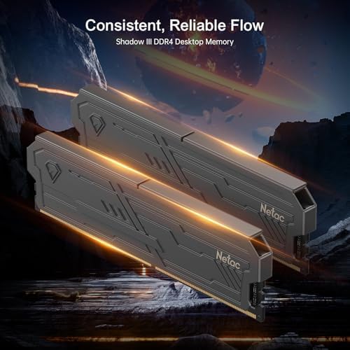 Netac DDR4 DRAM 32GB Kit  2x16GB  3200MHz XMP 2 0 Dual Channel RAM CL16  PC4 25600  1 35V 288 Pin Upgraded Aluminum Heat Sink Ideal for Gaming Computer Upgrade   Shadow III Series Black