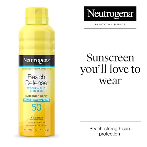 Neutrogena Beach Defense Sunscreen Spray Broad Spectrum SPF 50  6 5 Oz  Water Resistant  Fast Absorbing  Oxybenzone Free  Lightweight Sun Protection  Face and Body Sunscreen