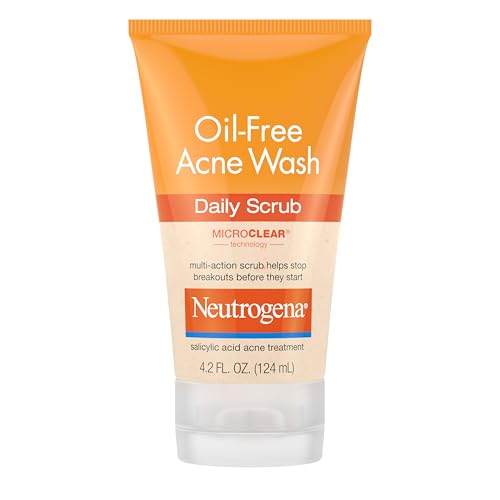 Neutrogena Oil Free Acne Face Wash with 2  Salicylic Acid  Daily Exfoliating Scrub & Acne Treatment for Oily  Acne Prone Skin  Clears Breakouts & Blackheads  4 2 fl  oz