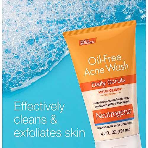 Neutrogena Oil Free Acne Face Wash with 2  Salicylic Acid  Daily Exfoliating Scrub & Acne Treatment for Oily  Acne Prone Skin  Clears Breakouts & Blackheads  4 2 fl  oz