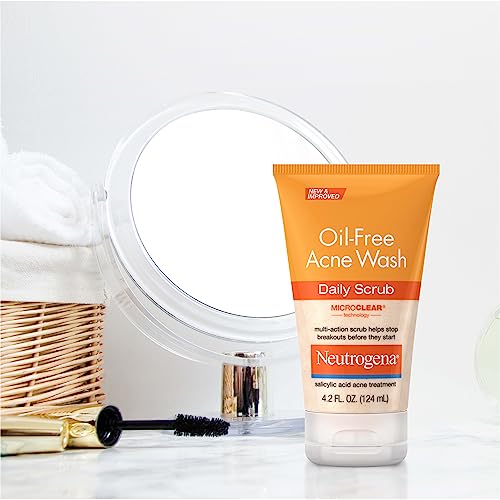 Neutrogena Oil Free Acne Face Wash with 2  Salicylic Acid  Daily Exfoliating Scrub & Acne Treatment for Oily  Acne Prone Skin  Clears Breakouts & Blackheads  4 2 fl  oz